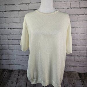 WOMEN'S SHORT SLEEVE CREAM COLOR KNIT SWEATER CREW NECK SIZE XL EUC